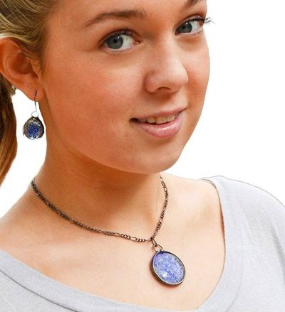 Alternate image for Blue Bubble Dot Earrings, Handcrafted Fused Glass Dangles, Blue Mermaid Kiss Drop Earrings