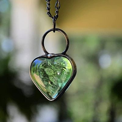 Primary image for Green Chunky Glass Heart Necklace for Women, Valentines Day Gift for Her, Romantic Heart Pendant
