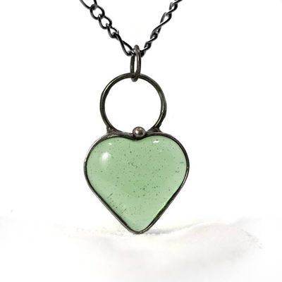 Alternate image for Green Chunky Glass Heart Necklace for Women, Valentines Day Gift for Her, Romantic Heart Pendant