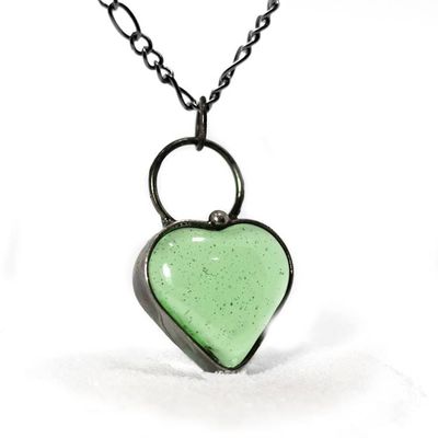 Alternate image for Green Chunky Glass Heart Necklace for Women, Valentines Day Gift for Her, Romantic Heart Pendant
