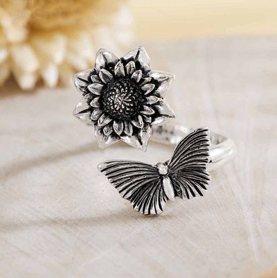 Alternate image for Dahlia and Butterfly Adjustable Ring