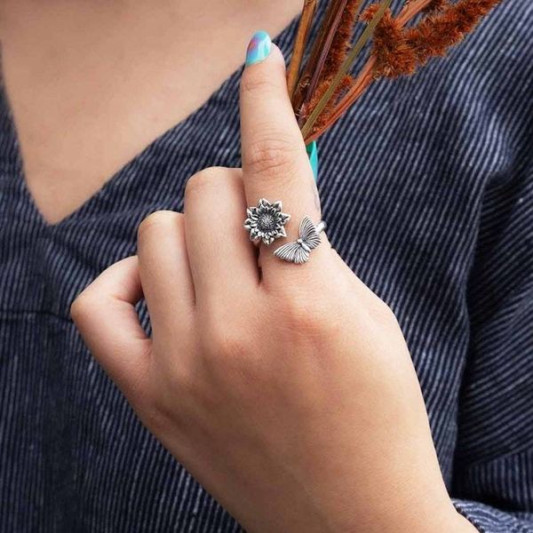 Alternate image for Dahlia and Butterfly Adjustable Ring