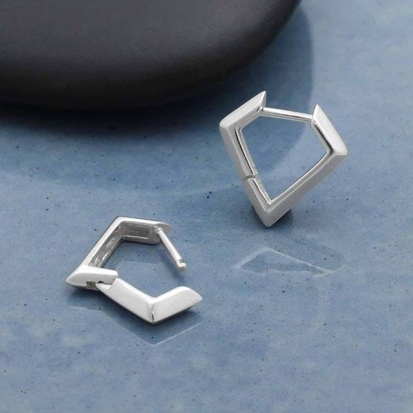 Alternate image for Sterling Silver Diamond Shaped Huggie Hoops