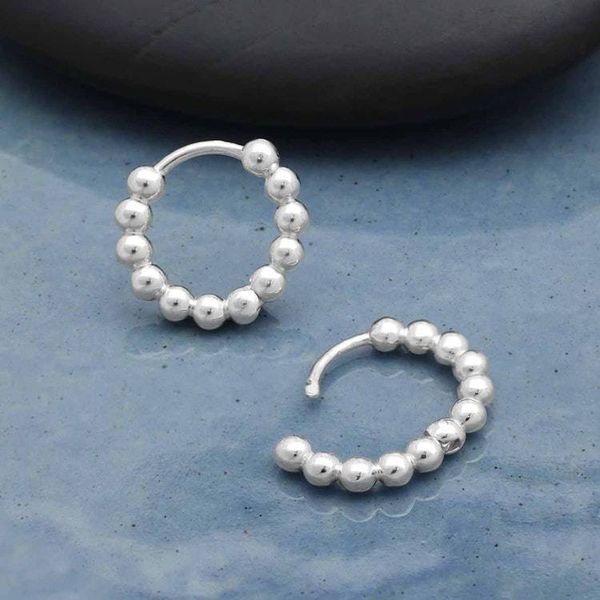 Alternate image for Sterling Silver Beaded Huggie Hoops