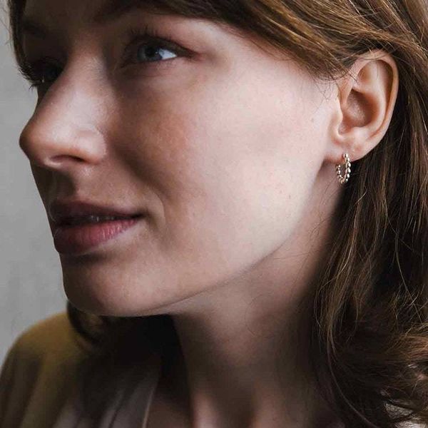 Alternate image for Sterling Silver Beaded Huggie Hoops