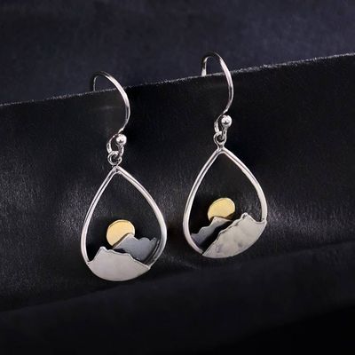Alternate image for Mountain Teardrop Earrings with Bronze Sun