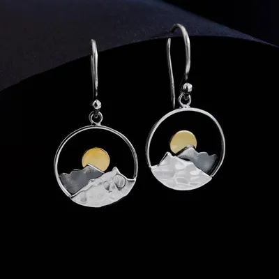 Alternate image for Mountain Dangle Earrings with Bronze Sun