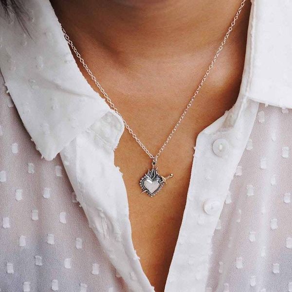 Alternate image for Flaming Heart and Sword Necklace