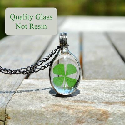 Alternate image for Real 4 Leaf Clover Necklace for Women, Quality Glass Pendant, Irish Lucky Charm, St. Patricks Day Jewelry