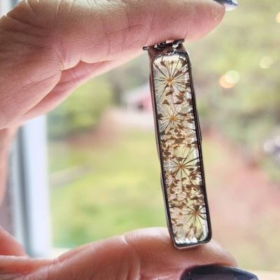 Alternate image for Pressed Flower Necklace, Real Queen Annes Lace Pendant, 13th Wedding Anniversary Gift for Wife