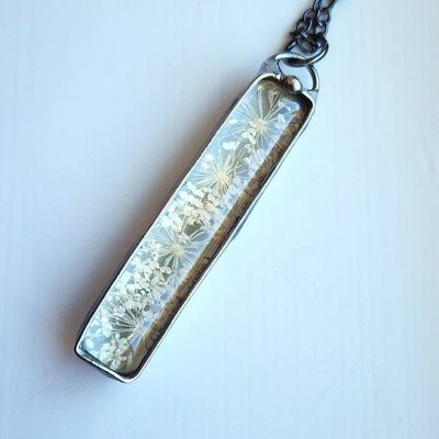 Alternate image for Pressed Flower Necklace, Real Queen Annes Lace Pendant, 13th Wedding Anniversary Gift for Wife