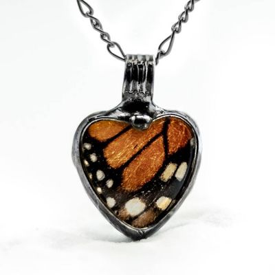 Alternate image for Butterfly Wing Necklace for Women, Heart Pendant, Real Monarch Butterfly Jewelry, Valentines Gift for Her