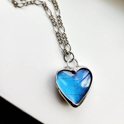 Alternate image for Blue Butterfly Heart Necklace, Real Blue Morpho Butterfly Wing Jewelry, Valentines Day Gift for Her