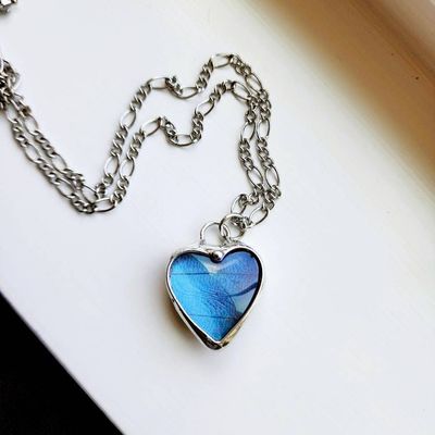 Alternate image for Blue Butterfly Heart Necklace, Real Blue Morpho Butterfly Wing Jewelry, Valentines Day Gift for Her