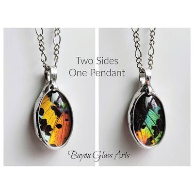 Alternate image for Butterfly Wing Pendant Necklace for Women, Real Sunset Moth Wing Jewelry, Insect Jewelry, Quality Glass Not Resin