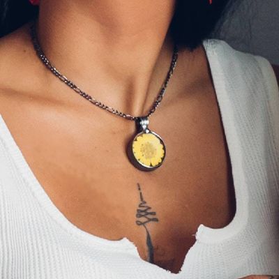Alternate image for Pressed Flower Necklace for Women, Sunflower Pendant, Yellow Wildflower Jewelry