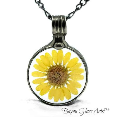 Alternate image for Pressed Flower Necklace for Women, Sunflower Pendant, Yellow Wildflower Jewelry