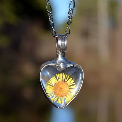 Alternate image for Pressed Flower Necklace for Women, Sunflower Heart Pendant, Real Yellow Aster Jewelry, Glass not Resin