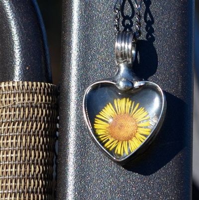 Alternate image for Pressed Flower Necklace for Women, Sunflower Heart Pendant, Real Yellow Aster Jewelry, Glass not Resin