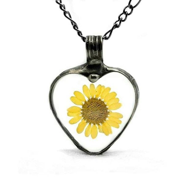 Alternate image for Necklace for Women, Sunflower Heart Pendant, Real Pressed Flower Jewelry, Valentines Day Gift for Girlfriend