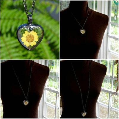 Alternate image for Necklace for Women, Sunflower Heart Pendant, Real Pressed Flower Jewelry, Valentines Day Gift for Girlfriend