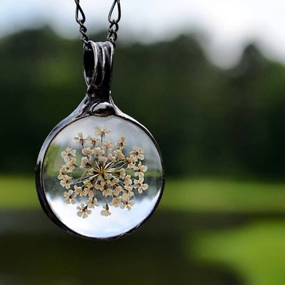 Alternate image for Queen Annes Lace Pendant Necklace, Real Pressed Flower Jewelry for Women, 13th Anniversary Gift for Wife