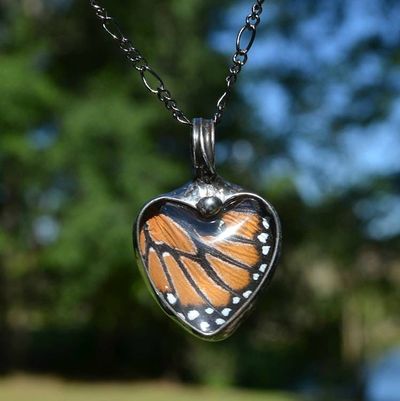 Alternate image for Butterfly Wing Necklace for Women, Heart Pendant, Real Monarch Butterfly Jewelry, Valentines Gift for Her