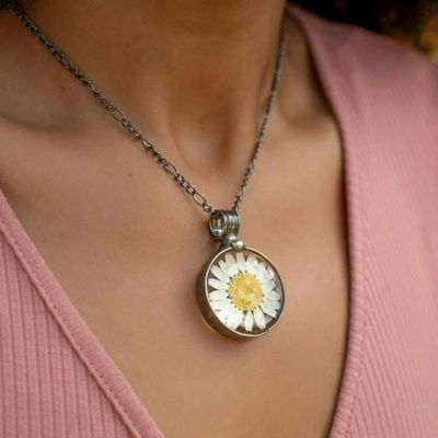 Alternate image for Real Pressed FlowerJewelry for Women, White Daisy Pendant Necklace