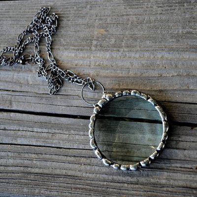 Alternate image for Magnifying Glass Pendant Necklace, Unisex Rimmed Glass Magnifier Jewelry, Retirement Gift for Coworker