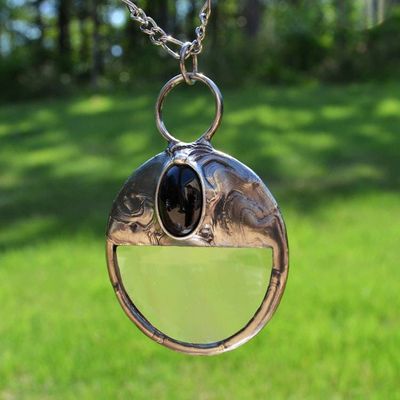 Alternate image for Magnifying Glass Necklace for Women, Magnifier Pendant, Useful Unisex Reading Aid Jewelry, Obsidian Inset