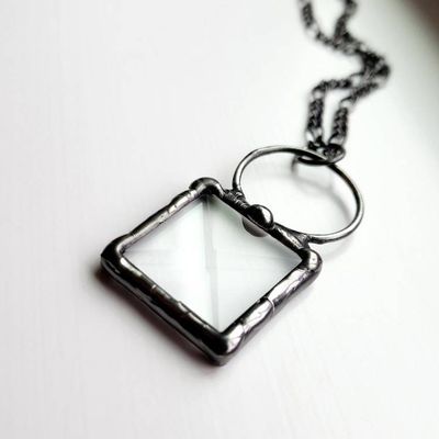 Alternate image for Glass Bevel Necklace for Women, Geometric Prism Pendant, Kaleidoscope Jewelry