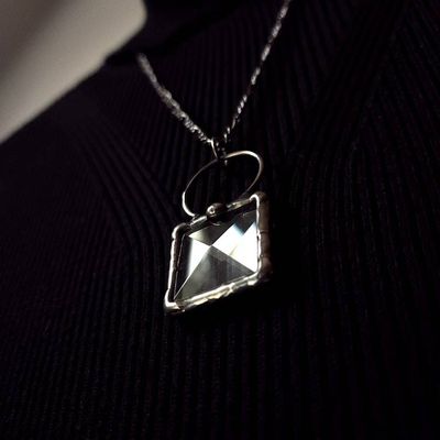 Alternate image for Glass Bevel Necklace for Women, Geometric Prism Pendant, Kaleidoscope Jewelry