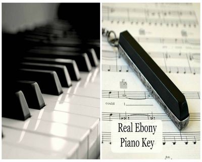 Alternate image for Real Ebony Piano Key Pendant Necklace or Key Ring, Repurposed Antique 100 Year Old Sharp Note, Unique Jewelry