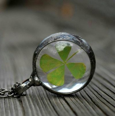 Alternate image for Four Leaf Clover Necklace, Glass Terrarium Pendant, 4 Leaf Good Luck Charm, March Birthday Jewelry Gift
