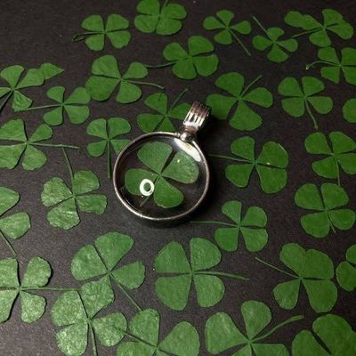 Alternate image for Four Leaf Clover Necklace, Glass Terrarium Pendant, 4 Leaf Good Luck Charm, March Birthday Jewelry Gift
