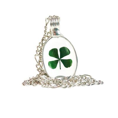Primary image for Real 4 Leaf Clover Necklace for Women, Quality Glass Pendant, Irish Lucky Charm, St. Patricks Day Jewelry