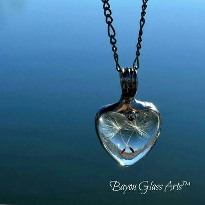 Alternate image for Dandelion Seed Heart Pendant Necklace for Women, Stained Glass Terrarium Jewelry, Two Seeds