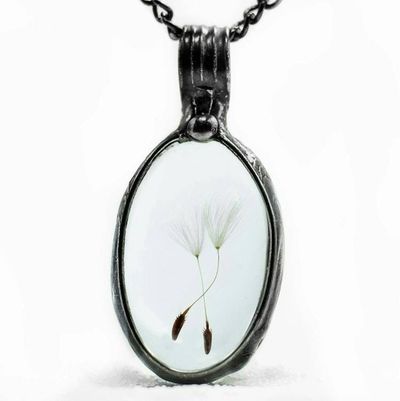 Alternate image for Dandelion Seed Necklace, Wish Jewelry for Women, Make a Wish Pendant, 2 Dandelion Seeds