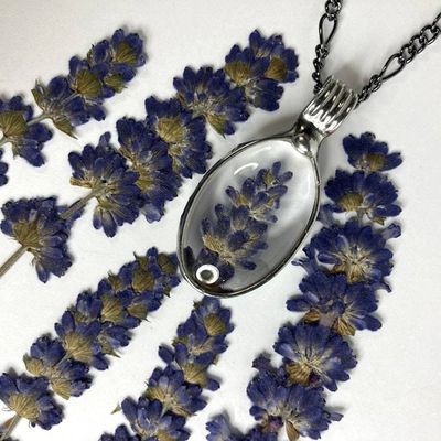 Alternate image for Real Pressed Flower Pendant Necklace, Purple Lavender Jewelry Gift for Her, Quality Glass Terrarium Pendant,