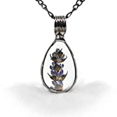 Alternate image for Pressed Flower Necklace for Women, Teardrop Glass Terrarium Pendant, Purple Lavender Jewelry