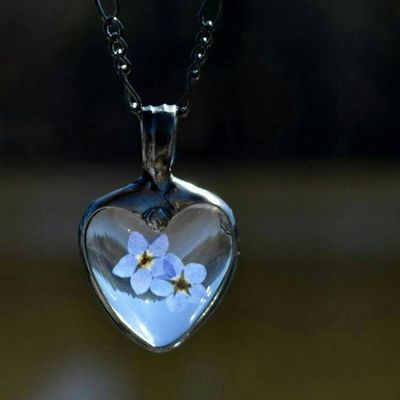 Alternate image for Pressed Flower Jewelry, Forget-Me-Not Heart Pendant, Quality Glass Necklace for Women
