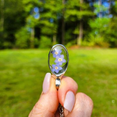 Alternate image for Pressed Flower Necklace for Women, Blue Forget Me Not Pendant, Quality Glass Jewelry