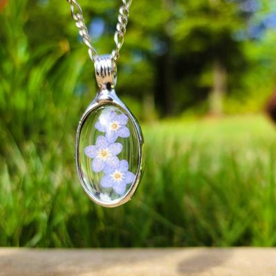 Alternate image for Pressed Flower Necklace for Women, Blue Forget Me Not Pendant, Quality Glass Jewelry