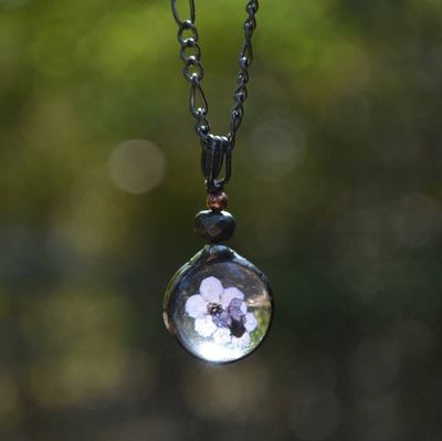 Alternate image for Pressed Flower Jewelry for Women, Real Forget Me Not Flower Necklace, Handcrafted of Quality Glass