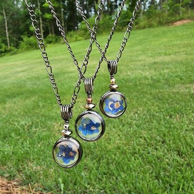Alternate image for Pressed Flower Jewelry for Women, Real Forget Me Not Flower Necklace, Handcrafted of Quality Glass