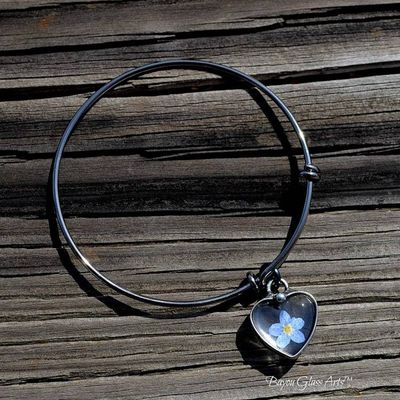 Alternate image for Bracelet, Forget-Me-Not Heart Charm, Real Pressed Flower Jewelry, Valentines Day Gift for Her, Quality Glass not Resin
