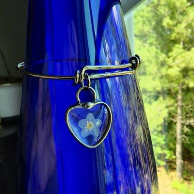 Alternate image for Bracelet, Forget-Me-Not Heart Charm, Real Pressed Flower Jewelry, Valentines Day Gift for Her, Quality Glass not Resin