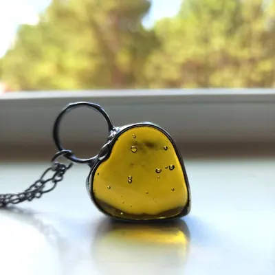 Alternate image for Green Chunky Glass Heart Necklace for Women, Valentines Day Gift for Her, Romantic Heart Pendant