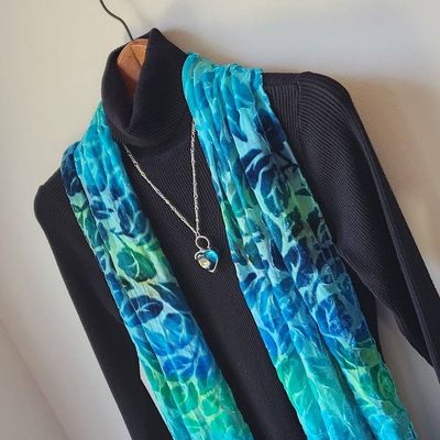 Alternate image for Chunky Glass Heart Necklace for Women, Thick Aqua Heart Pendant, Handmade Stained Glass Jewelry