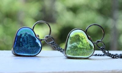 Alternate image for Handmade Chunky Heart Necklace, Thick Glass Pendant, Blue Heart Jewelry, Valentines Day Gift for Her